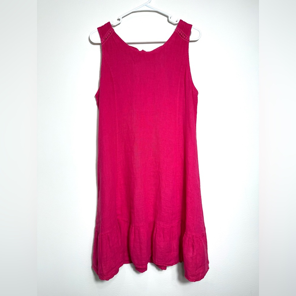 Terzo Millennio Women’s Shift Pink Linen Ruffle Italy Sleeveless Sundress Size M